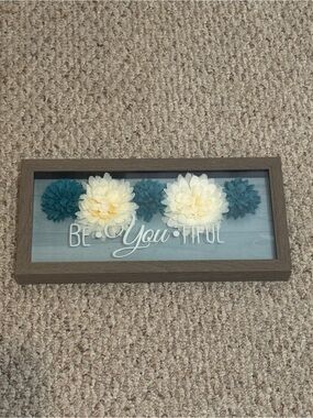 Be-You-tiful Floral Shadow Box Wall Art - Teal & Cream